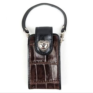 Brighton Cell Phone Case Wristlet Style Detachable Strap Mini Bag Croc Embossed